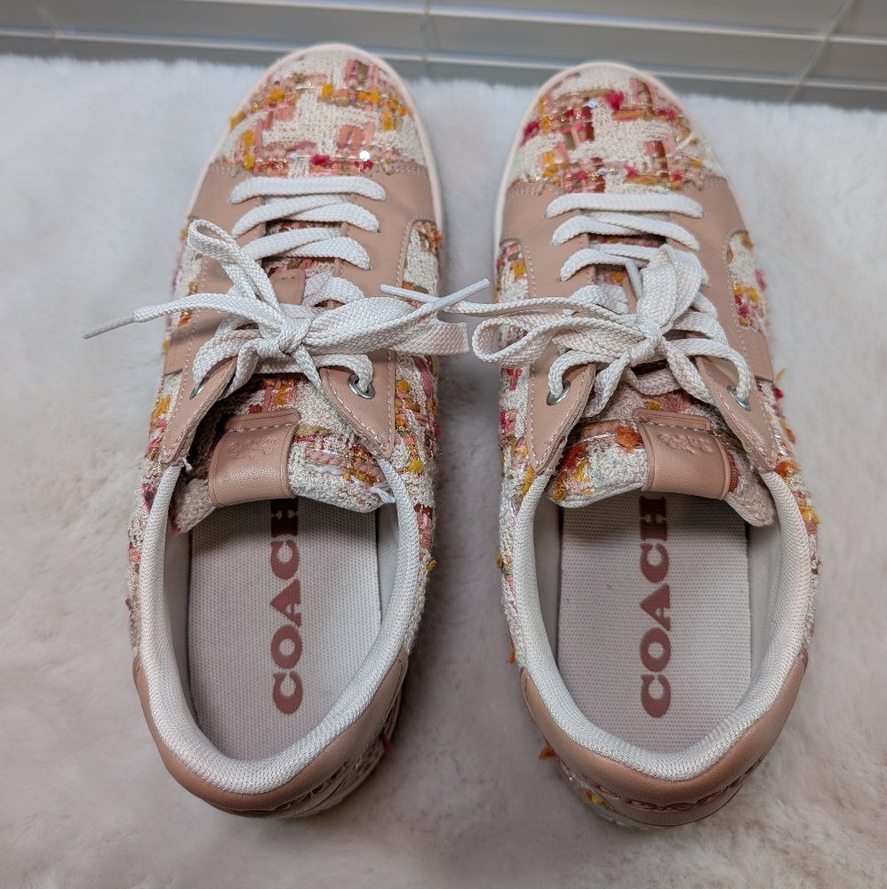 Coach Lowline Tweed Sneakers | Size 7.5 | Multicolor Pink & White Tweed with Box - Picture 7 of 16